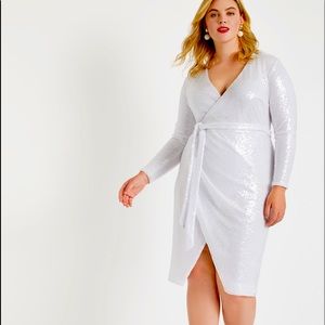 ELOQUII White Sequin Wrap Dress - Size 16 NWT